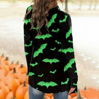 Зимен пуловер жилетка средна дължина Дамски зимен пуловер памук Хелоуин графични Връхни дрехи плюс размер Дълъг ръкав палта за жени зелен м