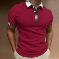 Теглени мъжки тениски с къс ръкав Квартален бутон поло ризи разтягане Slim Fit Workout Tee 4XL, червено