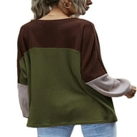 Жени плета пуловер кръгла шия с дълъг ръкав пачуърк пух есенни оребрени върхове