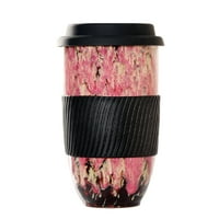 Ronlykiki Ceramics Creasable Coffee Cup Microwave, съдомиялна машина Безопасна чаша за многократна употреба със силиконов капак и топлинен ръкав Maroon