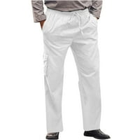 Зима плюс размер на товарни панталони за мъже солидни цветове теглене прави панталони с мултипокета еластрална талия разхлабена ежедневна пантария