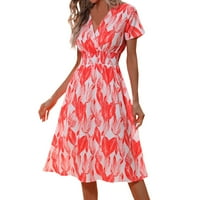 Рокли за лято Линия за жени Жени Кръстовата рокля с флорална печат Небрежна V Neck с късо ръкави Елегантна рокля Линия плаж дълга роба модна рокля