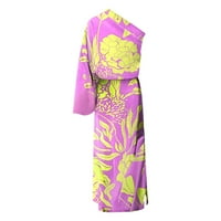 Летни рокли за жени с едно рамо късо ръкав флорална макси рокля глезен дълъг макси рокли лилаво xl
