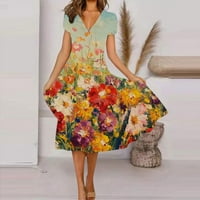 Лятна ежедневна мода за женската мода флорален принт с къси ръкави с v-образно люлка рокля xxl