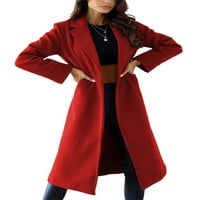 Глонме Плътен цвят палта за жени Вълнен страна Връхни дрехи средата дълга дължина ръкав яке вино Червено л