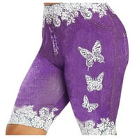 Дамски къси панталони плюс размер кльощава пеперуда печат Жан джинги плюс размер деним ежедневни панталони тренировки къси панталони Дамски