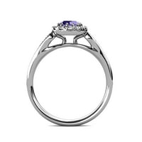 Iolite и Diamond Cupcake Halo годежен пръстен 1. CT TW в 14K бяло злато.size 5.5