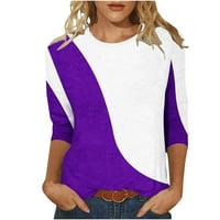 Женски дълги ръкави Женски моден отпечатан разхлабена тениска със средна дължина ръкави блуза кръгла шия ежедневни върхове лилаво 8