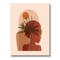 Абстрактно красиво момиче Портрет и тропически палмови листа живопис платно изкуство печат