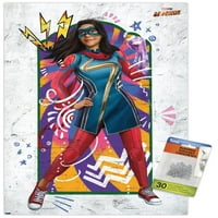 Marvel г -жа Marvel - Плакат за стена на прозореца с бутални щифтове, 14.725 22.375