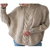 Voguele Ladies Jumper върхове зимен топъл пуловер дълъг ръкав пуловер шик плетени пуловери ежедневни каки l