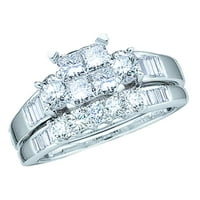 Размер 7. - 10к Бяло Злато принцеса нарязани диамант Булчински Сватба годежен пръстен пръстен комплект