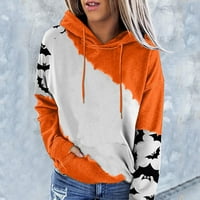 Дамски ежедневни Мода печат дълъг ръкав пуловер с качулка Топ бял ШЛ