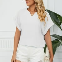 Homedles дамски летни върхове- Разхлабете късо ръкав v-образен мач за ежедневни твърди модни ризи за жени бели