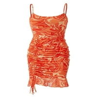 Дамски ежедневни мраморни Спагети каишка Ками Без ръкави оранжеви рокли с