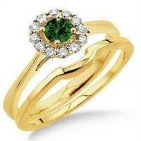 Дизайн на цветя ореол кръгла разрез 1. Карат диамант Мосанит годежен пръстен Булчински комплект на 10K жълто злато