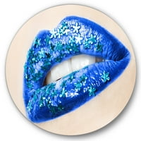 Дизайнарт 'красива жена устни сини с цветя' модерен кръг метал Арт - диск от 36