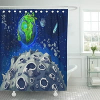 Карикатура Цветна космическа пейзаж Луна Земя Глобус Комети Звезди баня декор за баня за баня душ завеса