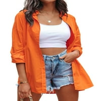 Rejlun жени върхове бутон надолу ризи с дълъг ръкав блуза елегантна туника риза Основен бизнес оранжев S