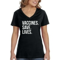 Xtrafly Apparel Женските ваксини Спасете Lives Science Ваксинирана тениска с V-образно деколте