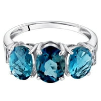 Ораво 2. КТ овална форма Лондон син топаз и диамантен Трикален пръстен в 14к Бяло Злато