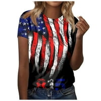 Скслоег блузи за жени Плюс размер американски флаг отпечатани ризи с къс ръкав обличане патриотични Блузи ежедневни чай, черен ШЛ