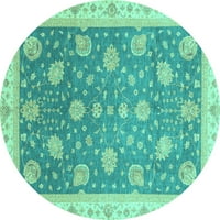 Ahgly Company Machine Pashable Indoor Round Oriental Turquoise Blue Traditional Area Rugs, 5 'кръг