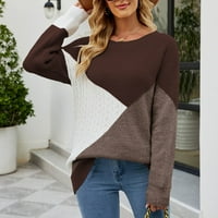 Aoksee пуловери за жени с дълги ръкави с дълги ръкави за кръгли деколтета на пачуърк пух