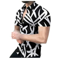iopqo мъже ризи мъжки лятна ежедневна 3D отпечатана риза с къс ръкав запушване на яка риза бяло xxxl