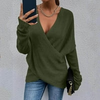 Дамски пуловери Модни плътни цветове Дълги разхлабени плетат с дълъг ръкав есен и зимни комфортни пуловери