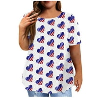 Mlqidk плюс размер върхове за жени върхове ежедневни тениски американски флаг печат блузи за жени бели XXL