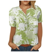 Дамски върхове Хенли жени блуза Небрежно отпечатани тениски с къс ръкав лято зелено 2xl