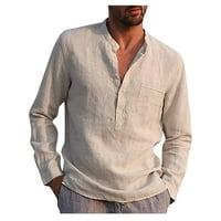Бутон за мъжки ризи на Knosfe с дълъг ръкав Мъжки тениски памучно бельо Henley Loose Rishes Мъжки хаки l