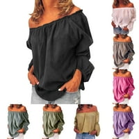 Ociviesr женска блуза от рамо небрежен ръкав тениска раменни върхове Размер лято разхлабени тениски на тениски с къс ръкав за жени костенурка врат дълъг ръкав риза жени жени
