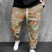 Tawop Mens Khaki Pants Мъже случайни модни суитчъни Коледа отпечатани еластични панталони Khaki 14