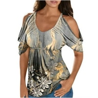 Дамски елегантни студени блузи през рамо лято ежедневни модни ризи с къс ръкав в Деколте 3х-Големи