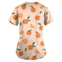 Дамски блузи с къс ръкав отпечатани блуза ежедневни жени лято Екипажа врата ризи оранжев м