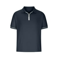 Тениски за мъжки тениски Zkozptok Небрежни стилни летни ризи с цип с къс ръкав V-образен екипаж Regualr-Fit тренировки, флот, m