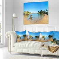 Дизайнарт Плуманах скали и плаж сутрин - пейзажна възглавница за стена-18х18