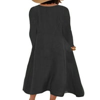 Ниуер дами случайни Плътен цвят дълга рокля жени кафтан Макси рокли Суинг Парти Ръкав Рушен Черен 2хл