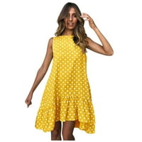 Zunfeo Sundresses for Women- без ръкави за мода Ruffles Dress Mother Day Gift Crew отпечатана течаща плажна рокля жълта s