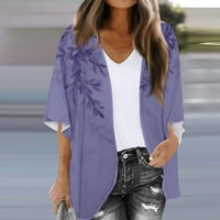 Подарък за клирънс за жени Yohome Womens Tops Womens Fashion Printed седем части в ръкав Кардиган Разхлабена блуза Небрежна блуза Топ лилаво XL