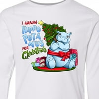 Inktastic I Wanna Hippopotamus за Коледа- сладка тениска за хипопот младежи с дълъг ръкав